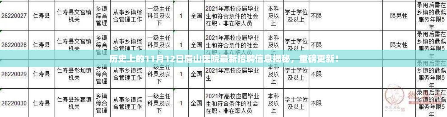 历史上的11月12日眉山医院最新招聘信息揭秘,重磅更新!