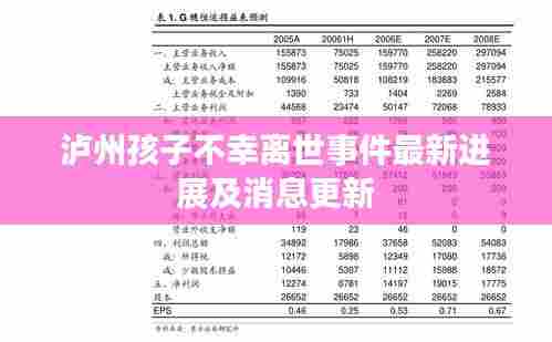 泸州孩子不幸离世事件最新进展及消息更新