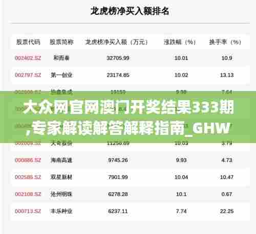 大众网官网澳门开奖结果333期,专家解读解答解释指南_GHW9.31