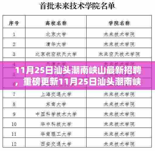 11月25日汕头潮南峡山最新招聘启幕，优质职位挑战等你来