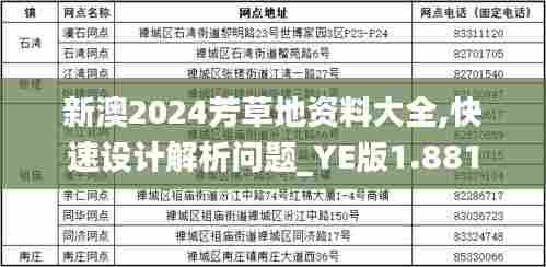 新澳2024芳草地资料大全,快速设计解析问题_YE版1.881