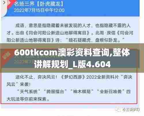 600tkcom澳彩资料查询,整体讲解规划_L版4.604