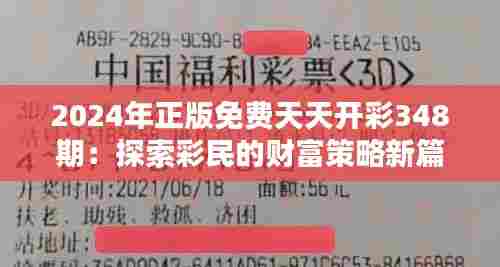 2024年正版免费天天开彩348期：探索彩民的财富策略新篇