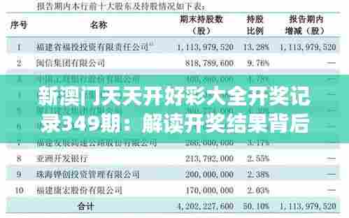 新澳门天天开好彩大全开奖记录349期：解读开奖结果背后的心理效应
