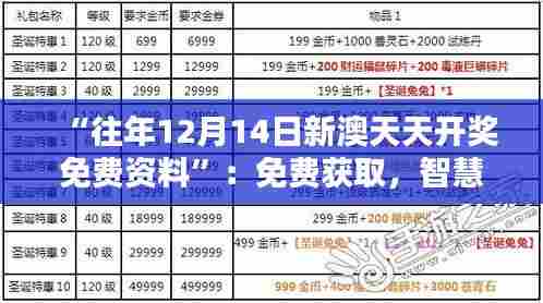 “往年12月14日新澳天天开奖免费资料”：免费获取，智慧投注的关键