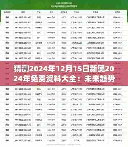 猜测2024年12月15日新奥2024年免费资料大全:未来趋势的预见与期望