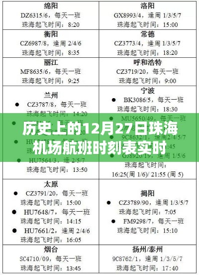 珠海机场历史航班时刻表，实时更新12月27日数据
