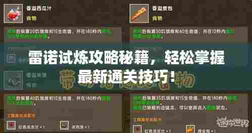 雷诺试炼攻略秘籍,轻松掌握最新通关技巧!