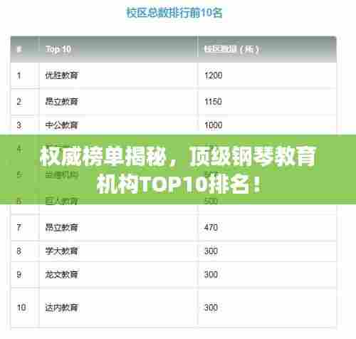 权威榜单揭秘，顶级钢琴教育机构TOP10排名！